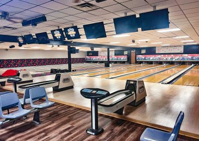 closeup of the bowling lanes at the bowl and brew in annandale mn
