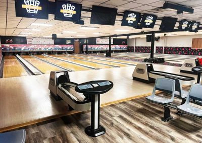 closeup of the bowling lanes at the bowl and brew in annandale mn